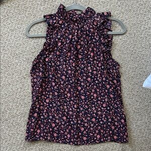 Frame Silk Navy Ruffle Neck Floral Top - Pink Floral Print